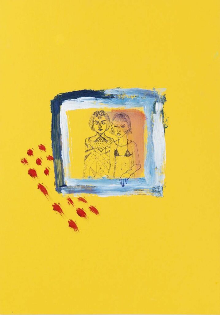 Na žltom výkrese, 2015, akryl a pero na papíře, 42 x 29,5 cm