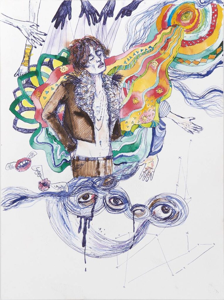 Slnečný prežitok, 2015, pero a anilinové barvy na papíře, 40 x 30 cm