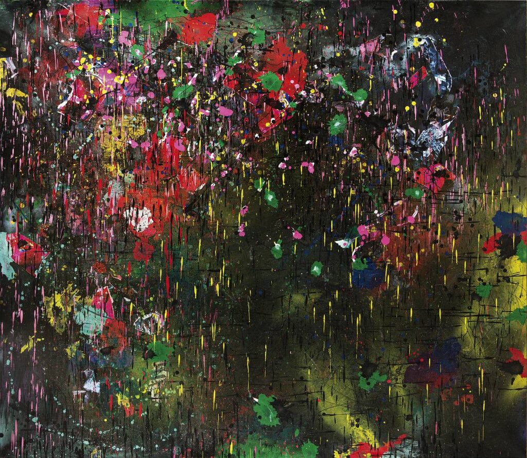Requiem za svět, 2017, kombinovaná technika na plátně, 160 x 180 cm