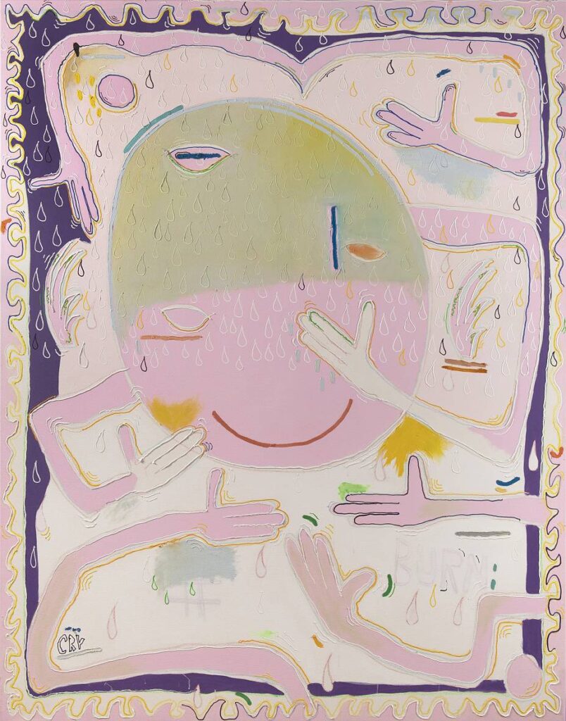 Pláč - hlava - pozitiv mod, 2019, akryl, olej na plátně, 190 x 145 cm