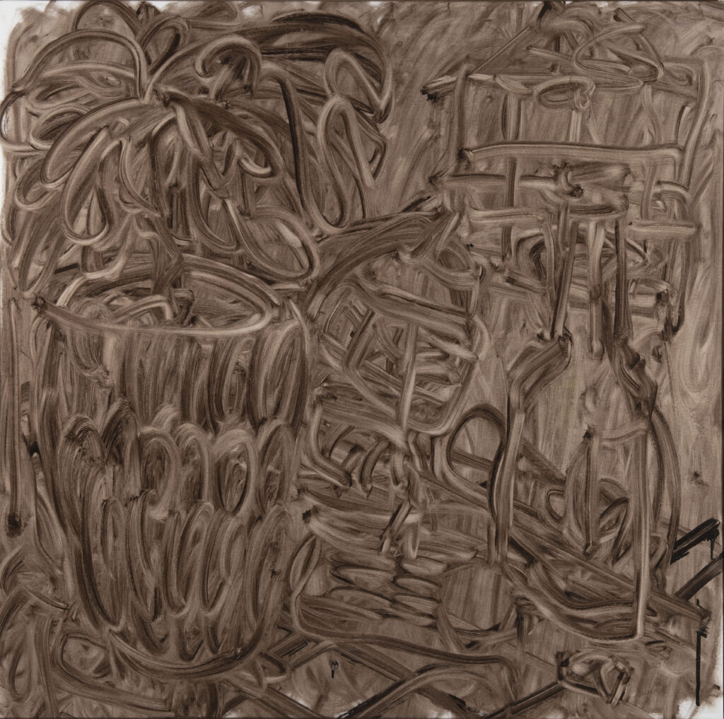 "Klid", 2022, olejové médium smíchané s prachem na plátně, 140 x 140 cm